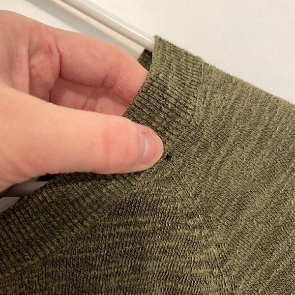 EXPRESS Lace Up Back Circle Hem Sweater Olive Green 3/4 Sleeve Lattice Cotton S - Picture 8 of 16